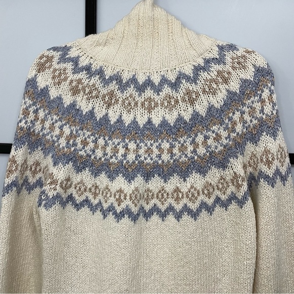 𝅺[m] Vintage White & Blue Zip-Up Snow Bunny Winter Fair Isle Print Knit Sweater - Picture 5 of 16